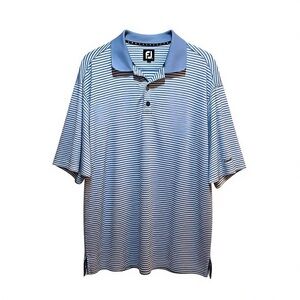 FootJoy Large Men’s Performance Golf Polo Blue White Stripe Country Club Fashion